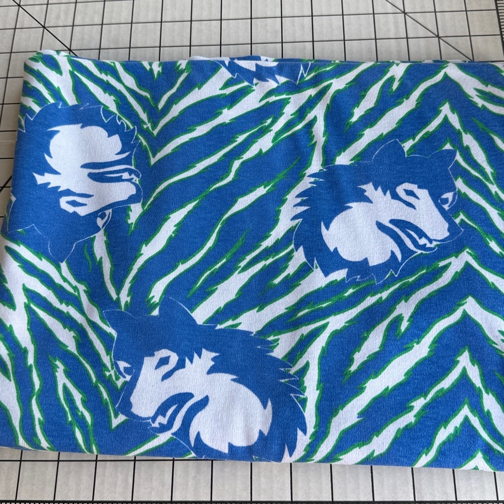 Wolf Print Cotton Jersey Knit Fabric – 1.25 Yards x 58” – Blue Green Graphic